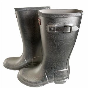 Hunter Rain Boot Silver with Glitter Kids
